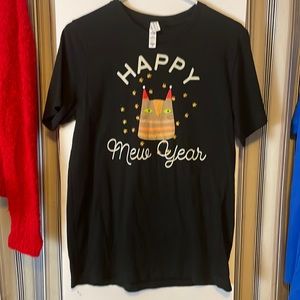 Black happy meue year t-shirt canvas short sleeve